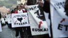 Relatives of imprisoned members of ETA  take part in a march in Bilbao last year demanding the transfer of prisoners to the Basque country. The placard reads: “Basque prisoners in the Basque country.” Photograph: Getty Images