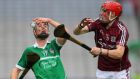  Limerick’s Lorcan Lyons and Conor Whelan of Galway battle for possession at Croke Park. Photograph: Cathal Noonan / Inpho