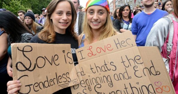 March for Marriage, organised by LGBT NOISE took place in Dublin today, beginning at City Hall and finishing at the Dept. of Justice, St. Stephen’s Green. Pictured are sisters Fabiana and Giustina Mizzoni, from Stillorgan and Donnybrook respectively. Photograph: Dave Meehan/The Irish Times
