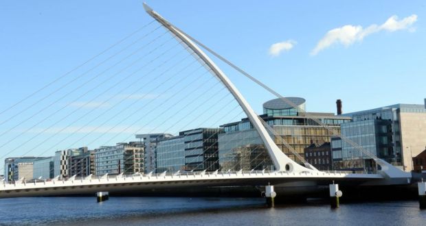 The Samuel Beckett Bridge over the River Liffey, Dublin, was closed to facilitate the filming of a music video for an up and coming band called Summer Nights, apparently. Photograph: Brenda Fitzsimons/The Irish Times