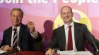 Former Tory MP   Douglas Carswell (right) with Ukip leader Nigel Farage, after he announced  his defection to Ukip yesterday.  Photograph: EPA