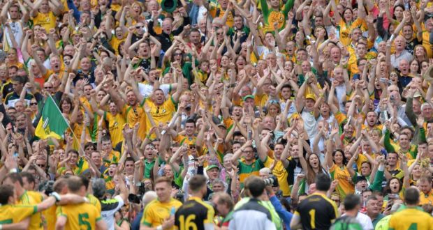  Delighted Donegal fans after the final whistle at Croke Park yesterday. Photograph: Alan Betson