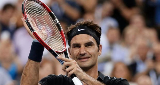 Roger Federer of Switzerland celebrates defeating Roberto Bautista Agut of Spain. Photograph: Shannon Stapleton/Reuters   