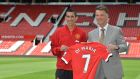  Manchester United manager Louis van Gaal with Angel Di Maria after the club broke the British transfer fee record  to bring the player to Old Trafford. Photograph: EPA