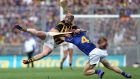  Kilkenny’s Eoin Larkin and Paddy Stapleton of Tipperary at close quarters in the drawn All-Ireland hurling final. Photograph: Ryan Byrne/Inpho