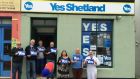 Volunteers outside the Yes Shetland office in Lerwick in the Shetland Islands. Photograph: Colm Keena
