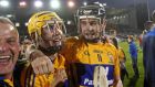 Tony Kelly and Colm Galvin of Clare celebrate victory at the end of the All-Ireland Hurling Under-21 Championship Final at Semple Stadium in Thurles. Photograph: Donall Farmer/Inpho