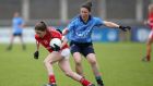Dublin’s Denise Masterson pursues Eimear Scally of Cork in the league division one final. Photograph: Ryan Byrne/Inpho