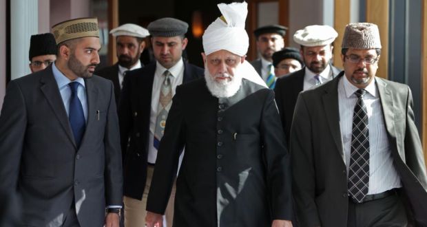 His Holiness Hadhrat Mirza Masroor Ahmad, centre, at the opening of the Maryam Mosque on the Old Monivea Road at Ballybrit, Galway. Photograph: Joe O’Shaughnessy 