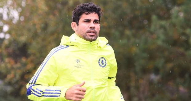 Diego Costa at a Chelsea training session in Cobham, England, yesterday. Photograph: Christopher Lee/Getty Images