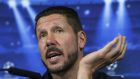 Atlético Madrid coach Diego Simeone: will be back prowling the touchline at the Calderon after serving a ban. Photograph: Carlos Hidalgo/EPA