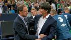  Republic of Ireland manager Martin O’Neill and Joachim Löw of Germany before the 1-1 draw in Gelsenkirchen on Tuesday.  Photograph: Donall Farmer / Inpho