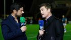 Brian O’Driscoll speaks to  Craig Doyle before the Harlequins and Castres Champions Cup match on Friday night. Photograph: Billy Stickland/Inpho