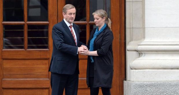 Taoiseach Enda Kenny with Maíria Cahill after their meeting at Government Buildings yesterday. Photograph: Eric Luke