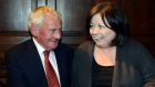 Former PD leader Des O’Malley with Mary Harney at the launch of his memoir Conduct Unbecoming in the Mansion House in Dublin last night. Photograph: Dave Meehan