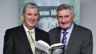 Eugene McGee with Mick O’Dwyer at the launch of his book ‘The GAA in My Time’ by Eugene McGee. Photograph: Matt Browne/Sportsfile 