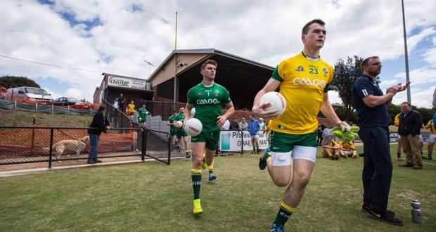 Ireland’s Paddy O’Rourke and Colm Begley take the field for last weekend’s practise match in Melbourne. Photograph: Cathal Noonan/Inpho
