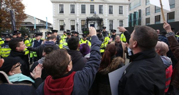 Anti-water charges campaigners try to block Taoiseach Enda Kenny in Dublin city centre last Sunday. Photograph: Sam Boal/Photocall