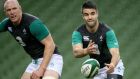 Paul O’Connell and Conor Murray during Ireland’s captain’s run at the  Aviva Stadium. Photograph: Dan Sheridan/Inpho