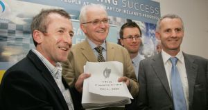 Civil partnership battle: Kieran Rose of Glen, John Gormley and Ciarán Cuffe with the Bill in 2009. Photograph: Cyril Byrne