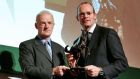 Trainer Willie Mullins receiving the National Hunt award from Minister Simon Coveney. Photograph: Donall Farmer/Inpho