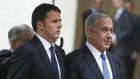 Italy’s Prime Minister Matteo Renzi with Benjamin Netanyahu in Rome on Monday, where the Israeli president is due to meet with US secretary of state John Kerry. Photograph: Yara Nardi/Reuters. 