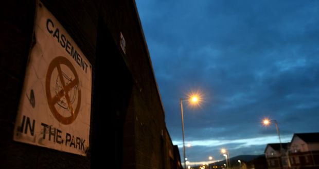 A sign outside Casement Park in Belfast.  Photograph: Brian Lawless/PA