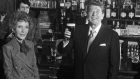 President Ronald Reagan and Ms Nancy Reagan during their visit to Ireland. President Reagan is drinking a pint of Guinness in the Ronald Reagan pub in Ballyporeen, Co Tipperary. File photograph: Pat Langan/The Irish Times