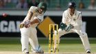 Mitchell Johnson hits out during a brief cameo as Australia reached stumps on day four of the third test at Melbourne on 261-7, giving them a lead of 326