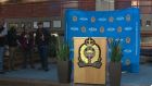 Scene of press conference by police in Edmonton Canada where nine people have been killed. Screengrab.