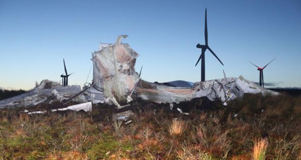 The  wind turbine that collapsed at Screggagh wind farm, Co Tyrone.  An investigation has been launched into the incident. Photograph: Niall Carson/PA Wire 