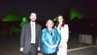 Ireland’s Ambassador to Egypt Isolde Moylan with embassy colleagues at the greening of the Pyramids for St Patrick’s Day in 2013