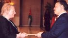 Ireland’s Ambassador Isolde Moylan presents credentials to King Abdullah II of Jordan in October 2010