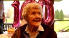 Alice O Donovan celebrating her 100th birthday at Grange Golf Club where she played twice a week until seven years ago.  Photograph: Cyril Byrne/The Irish Times 