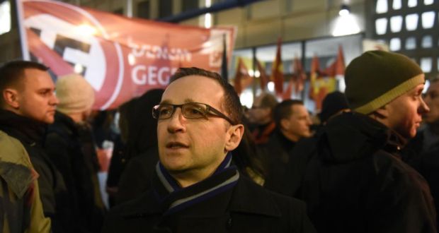 German justice minister Heiko Maas  takes part in a demonstration to protest against a rally by  right-wing populist movement Pegida. Photograph:  Odd Andersen/AFP/Getty Images