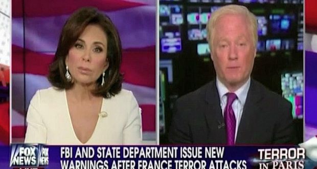 Video grab taken from Fox News of Fox News host Jeanine Pirro with news commentator Steven Emerson, who has been forced to apologise after claiming Britain’s second city was a “no-go” zone for non-Muslims. Photograph: Fox News/PA Wire