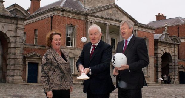 Minister of State for the Diaspora Jimmy Deenihan with Consul General in New York Barbara Jones and director general of the GAA Paraic Duffy at Dublin Castle yesterday before a panel discussion on the diaspora and emigrant welfare. Photograph: Lensmen Photography 
