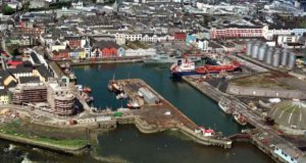 An aerial view of Galway Harbour. 