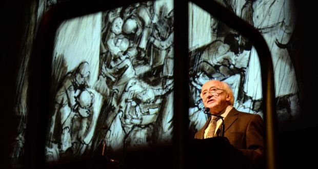 President Michael D Higgins recalled the 11 million victims at the Holocaust Memorial Day Commemoration  in the Mansion House, Dublin. Photograph: Dara Mac Dónaill 