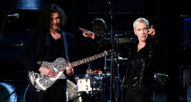 Hozier performs “I Put a Spell On You” with  Annie Lennox at the 57th annual Grammy Awards in Los Angeles. Photograph: Reuters. 