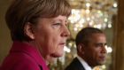 Angela Merkel and Barack Obama: after meetings about  Ukraine and other topics at the White House. Photograph: Alex Wong/Getty Images