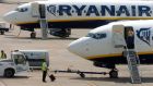 Ryanair put in another strong performance, on back of steady volumes, closing the day 29 cent or 3.3 per cent up at €9.96 following a sector-wide trend. Photograph: Robin Townsend/EPA