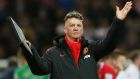 Manchester United manager Louis van Gaal applauds the FA Cup match against Preston North End. Photograph: Carl Recine/Reuters