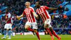 Victor Moses celebrates after his late penalty gave Stoke a 2-1 win over Aston Villa, consigning Tim Sherwood to defeat in his first game as Villa boss. (Photograph: Reuters / Darren Staples)
