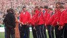  President Mary McAleese is introduced to the England team at Lansdowne Road in 2003 by captain Martin Johnson after England  line-up in the wrong position. England inflicted a crushing 42-6 defeat on Ireland. Photo: Patrick Bolger/Inpho