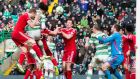 Celtic’s Jason Denayer scores his side’s opening goal during the Scottish Premiership match against Aberdeen  at Celtic Park. Photograph:   Jeff Holmes/PA 