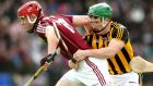 Kilkenny’s Paul Mulrphy tackles Galway’s Jonathan Glynn at Pearse Stadium in Galway. Photo: James Crombie/Inpho