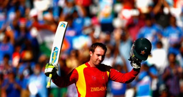  Brendan Taylor of Zimbabwe salutes the crowd as he leaves the field after making 138 in his final international match in the World Cup game against India   at Eden Park  in Auckland. Photograph:  Phil Walter/Getty Images