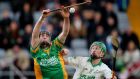 Joey Holden (right) in action against Dan Currams of Kilcormac/Killoughey in the AIB Leinster Club Senior Hurling  Final at  O’Moore Park in  Portlaoise. Photograph: Cathal Noonan/Inpho