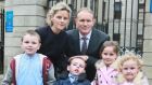 The Costello family - L-R: Pat (6), Mary, Gerard,  Tadgh (8), Kate (7) and Grace (4) leaving the High Court on Friday  after Tadgh was awarded €2.8 million interim payment and received an apology from the HSE for injuries caused during his birth in 2006.Photograph: Courts Collins. 
